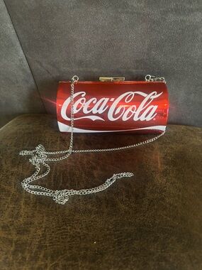 Coca Cola Red and White Logo Cylinder Crossbody with Silver Chain